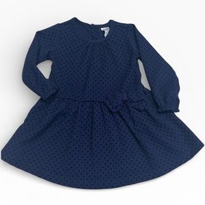 Carter’s Just One You Navy Blue Black Polka Dot Long Sleeve Dress w/ Bow 12M